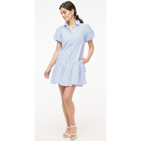 J. Crew Dresses & Skirts - J. Crew Striped Bubble-Sleeve Button-Front Shirt Dress - Size 14